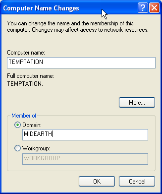 The Computer Name Changes Panel Domain MIDEARTH.